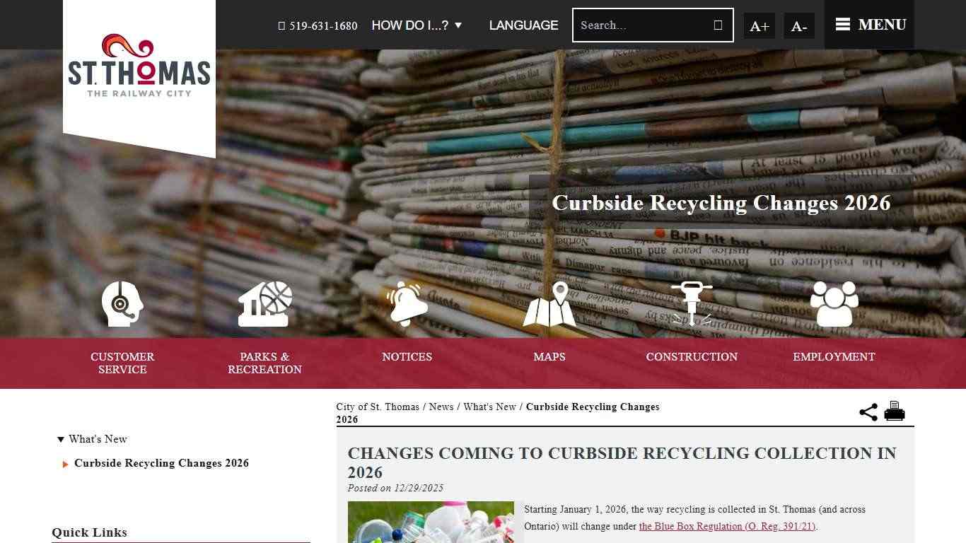 Curbside Recycling Changes 2026 - City of St. Thomas