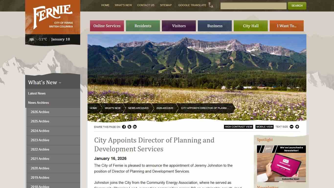 City of Fernie | City Appoints Director of Planning and Development Services